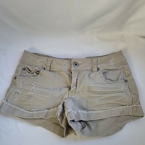 Lola Womens Beige Medium Rise Flat Front Distressed Cut Off Shorts Size 7